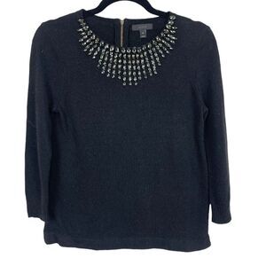 🥑5/$25 J.CREW beaded bib neck wool rabbit hair black sweater size XS